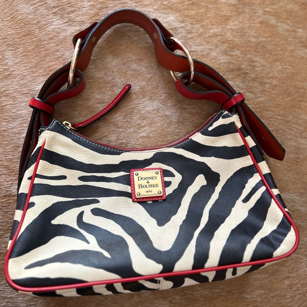 Vintage Dooney & Bourke Zebra Print Bag with Red Trim